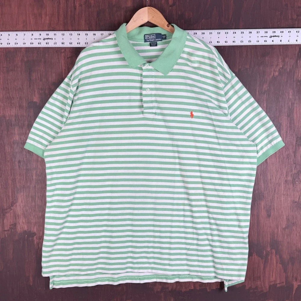 Polo Ralph Lauren Green White Striped Short Sleeve Cotton Polo Shirt Men's 4XB